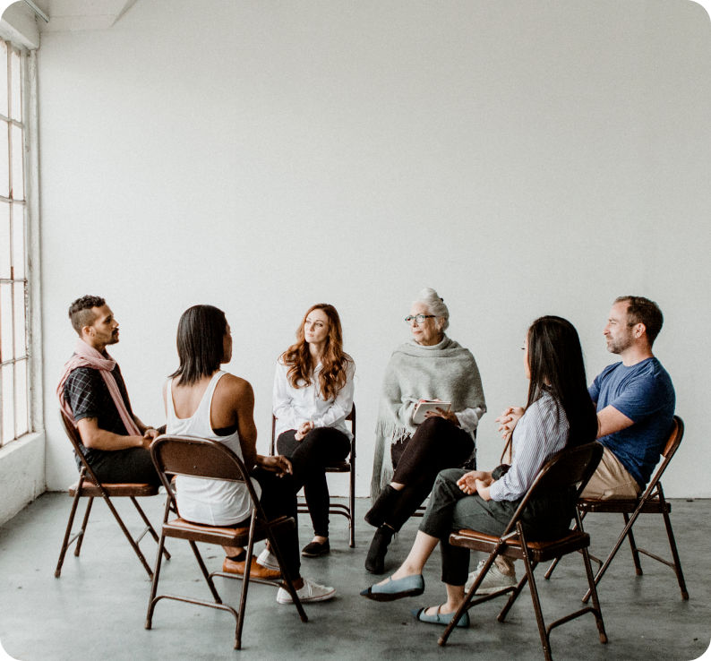 Group therapy session at Voyagers Recovery Center in Lake Forest, California. They are getting groups at a drug rehab for addiction in orange county.