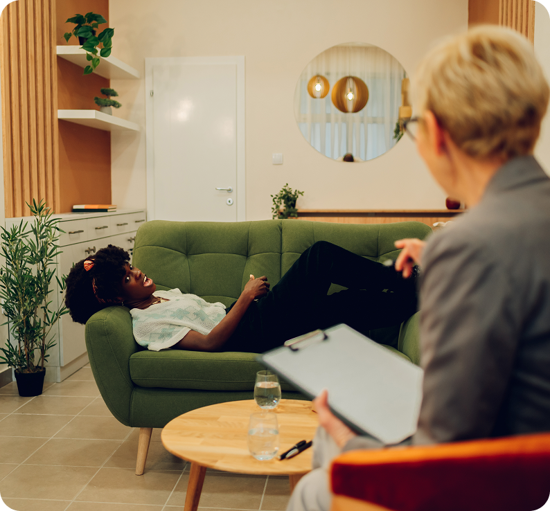Woman in an individual therapy session at Voyagers Recovery Center a drug rehab in Lake Forest, which is in Orange County California.